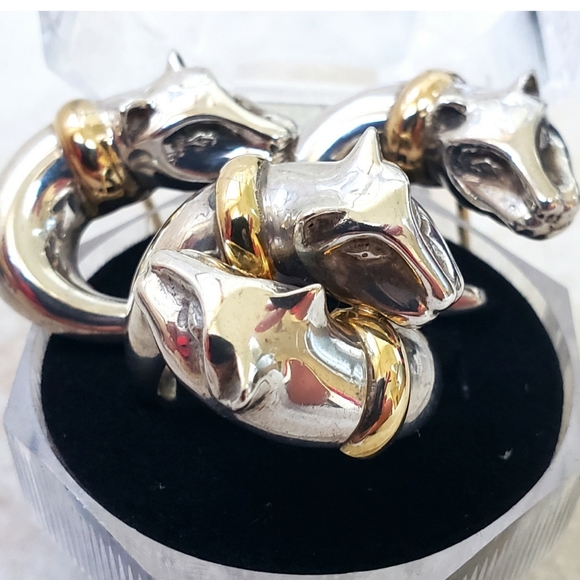 18K Gold Vintage 3PC Panther Ring & Earrings